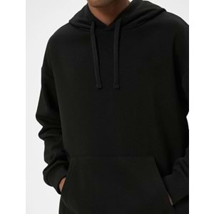 Erkek Giyim Oversize Sweatshirt Kapşonlu Uzun Kollu Kanguru Cep Detaylı - KOTON - 5WAM70017MK - SİYAH - L