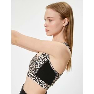 Sporcu Sütyeni Kaplı U Yaka Leopar Desenli Slim Fit - KOTON - 5WAK30055NK - LEOPAR DESENLİ - XS
