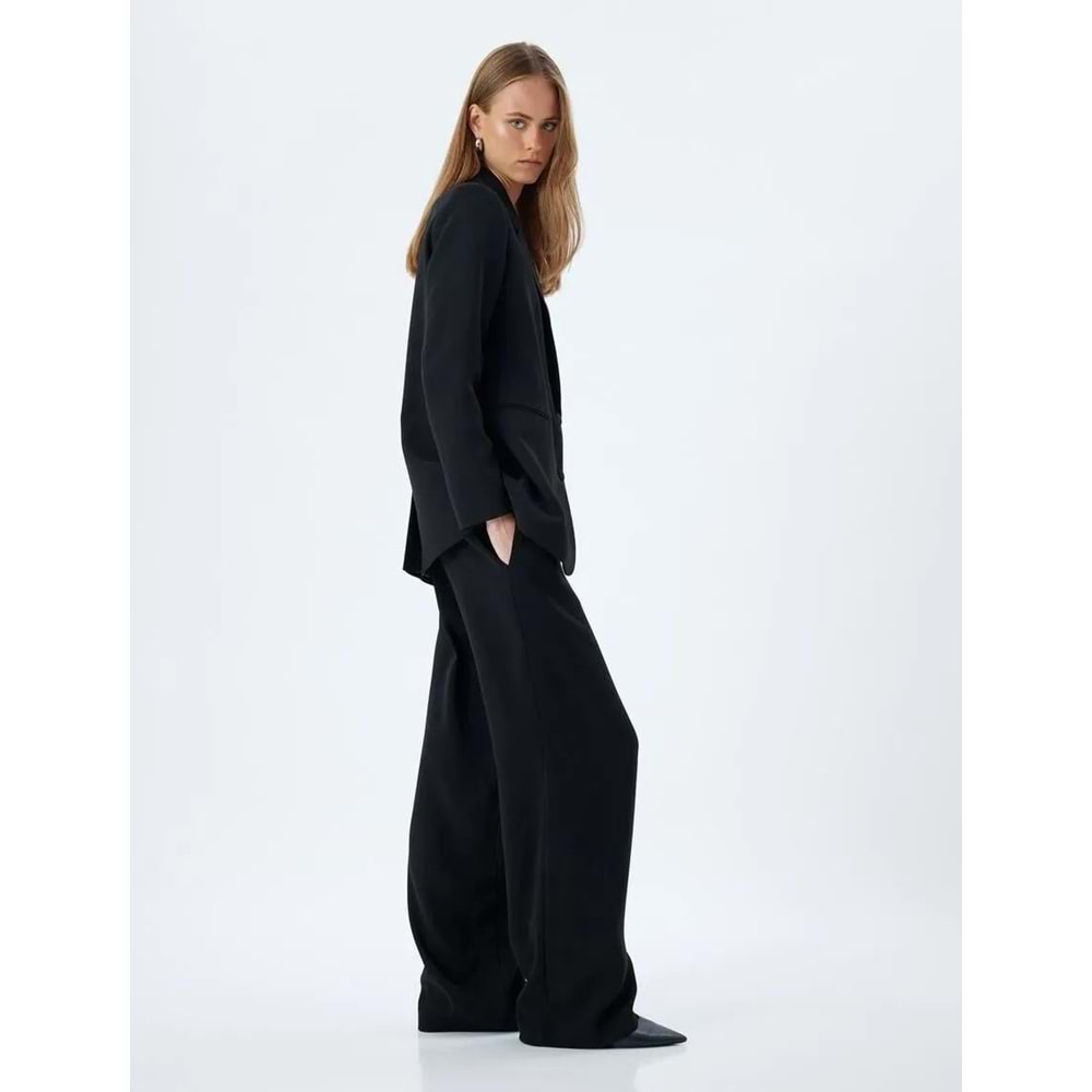 Bol Paça Pantolon Beli Lastikli Cepli Standart Bel - KOTON - 5WAK40015EW - SİYAH - 34