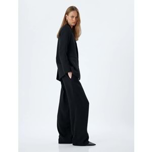 Bol Paça Pantolon Beli Lastikli Cepli Standart Bel - KOTON - 5WAK40015EW - SİYAH - 34