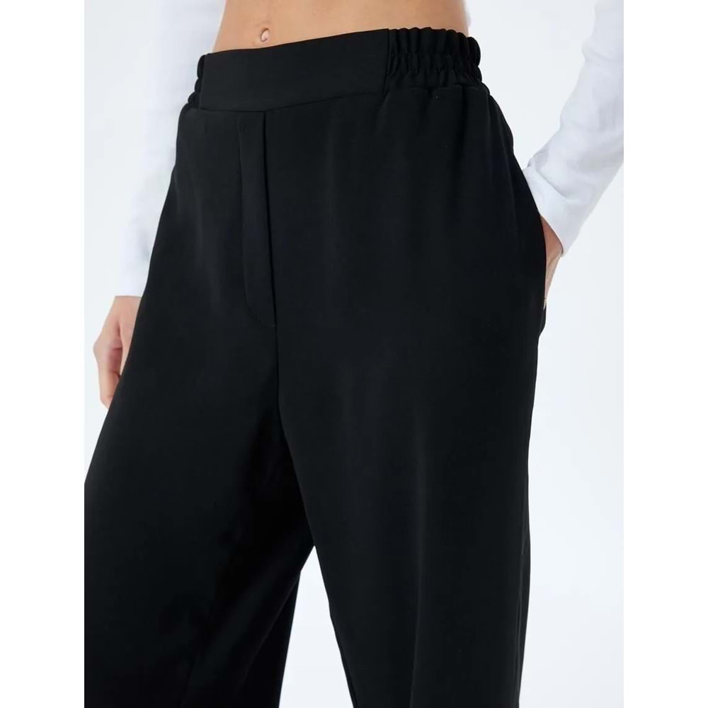Bol Paça Pantolon Beli Lastikli Cepli Standart Bel - KOTON - 5WAK40015EW - SİYAH - 34