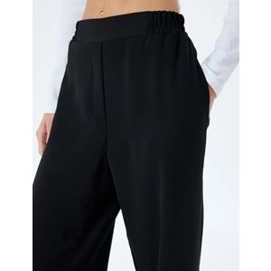 Bol Paça Pantolon Beli Lastikli Cepli Standart Bel - KOTON - 5WAK40015EW - SİYAH - 34
