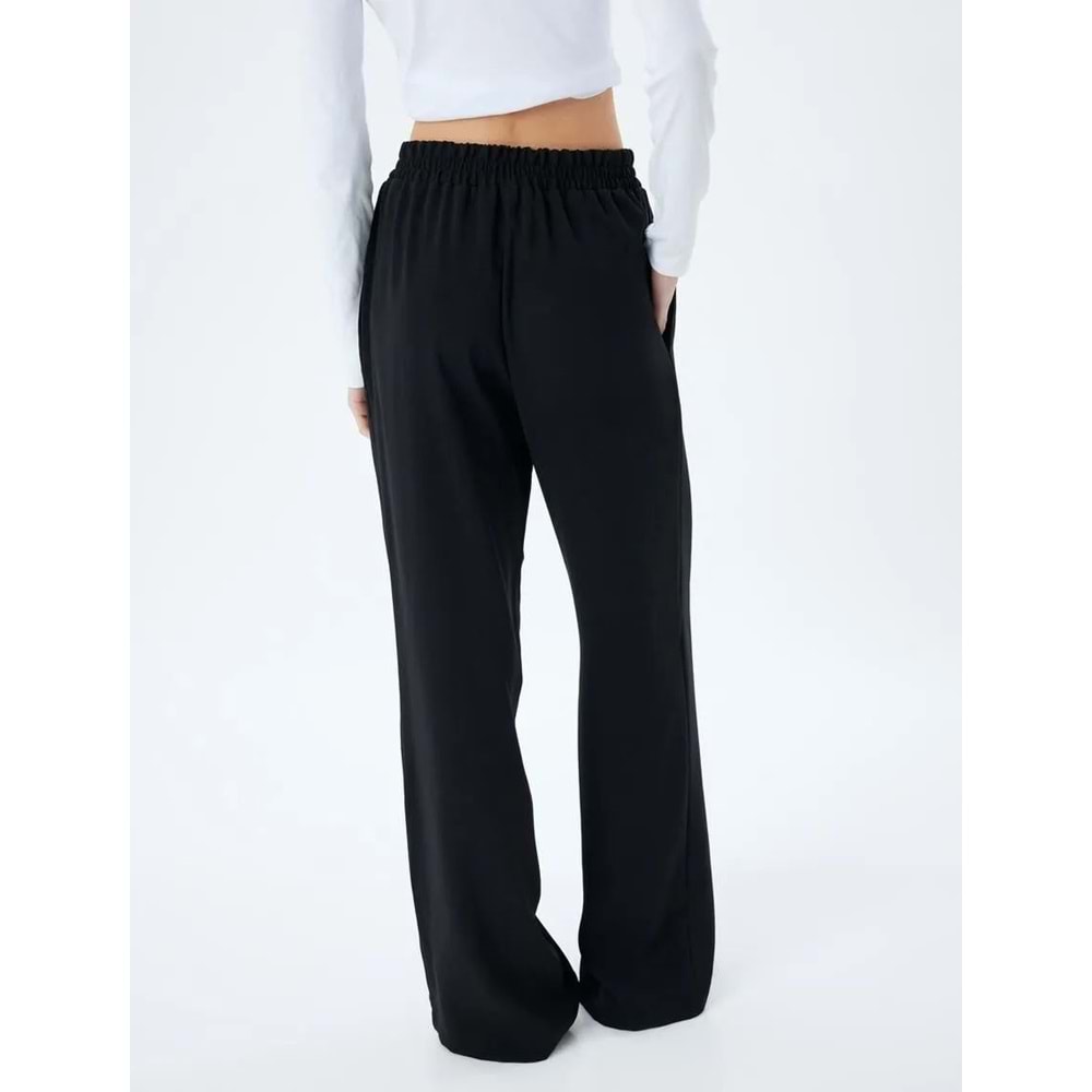 Bol Paça Pantolon Beli Lastikli Cepli Standart Bel - KOTON - 5WAK40015EW - SİYAH - 34