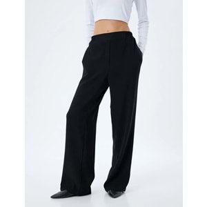 Bol Paça Pantolon Beli Lastikli Cepli Standart Bel - KOTON - 5WAK40015EW - SİYAH - 34