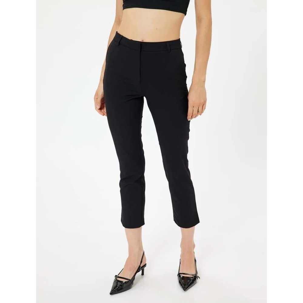 Crop Paça Cigarette Pantolon Regular Fit - KOTON - 5WAK40032UW - SİYAH - 40