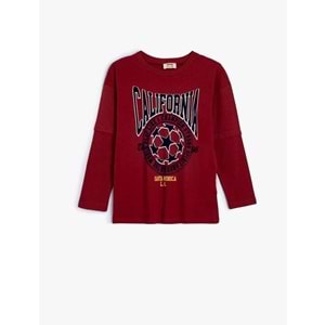 Erkek Çocuk Oversize Tişört Kolej Baskılı Uzun Kollu Bisiklet Yaka Pamuklu - KOTON - 5WKB10186TK - BORDO - 6-7 YAŞ