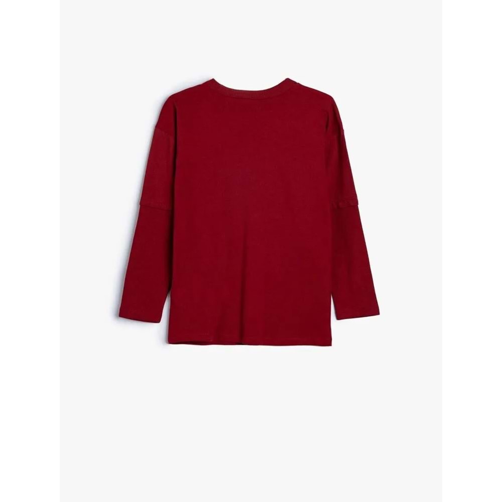 Erkek Çocuk Oversize Tişört Kolej Baskılı Uzun Kollu Bisiklet Yaka Pamuklu - KOTON - 5WKB10186TK - BORDO - 6-7 YAŞ