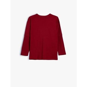 Erkek Çocuk Oversize Tişört Kolej Baskılı Uzun Kollu Bisiklet Yaka Pamuklu - KOTON - 5WKB10186TK - BORDO - 6-7 YAŞ