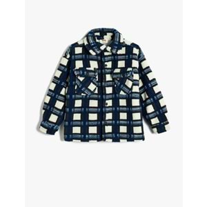 Erkek Çocuk Peluş Gömlek Ceket Uzun Kollu Kapaklı Cep Detaylı - KOTON - 5WKB20013TK - MAVİ EKOSE - 6-7 YAŞ