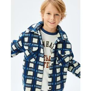 Erkek Çocuk Peluş Gömlek Ceket Uzun Kollu Kapaklı Cep Detaylı - KOTON - 5WKB20013TK - MAVİ EKOSE - 6-7 YAŞ