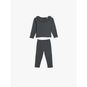 Kız Bebek Basic Tişört ve Eşofman Altı Takımı - KOTON - 5WMG10131AK - ANTRASİT - 12-18 AY