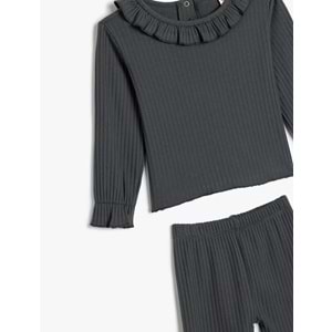 Kız Bebek Basic Tişört ve Eşofman Altı Takımı - KOTON - 5WMG10131AK - ANTRASİT - 12-18 AY