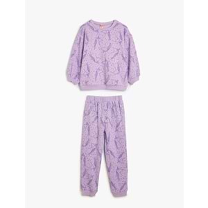 Kız Bebek Eşofman Takımı Unicorn Baskılı Pamuklu Şardonlu - KOTON - 5WMG10055AK - LİLA DESENLİ - 4-5 YAŞ