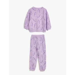 Kız Bebek Eşofman Takımı Unicorn Baskılı Pamuklu Şardonlu - KOTON - 5WMG10055AK - LİLA DESENLİ - 4-5 YAŞ
