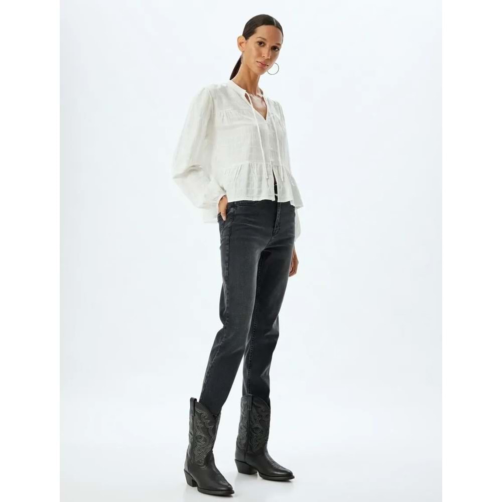 Yüksek Bel Kot Pantolon Slim Fit Düğmeli - KOTON - 5WAL40027MD - SİYAH - 30/32