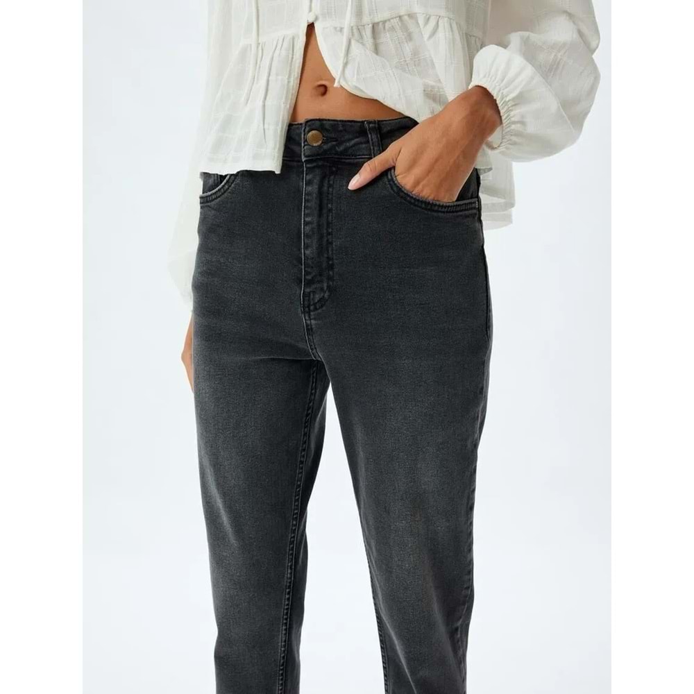 Yüksek Bel Kot Pantolon Slim Fit Düğmeli - KOTON - 5WAL40027MD - SİYAH - 30/32