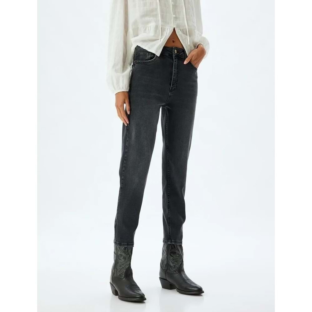 Yüksek Bel Kot Pantolon Slim Fit Düğmeli - KOTON - 5WAL40027MD - SİYAH - 30/32