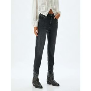 Yüksek Bel Kot Pantolon Slim Fit Düğmeli - KOTON - 5WAL40027MD - SİYAH - 30/32