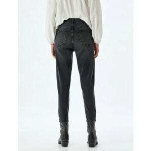 Yüksek Bel Kot Pantolon Slim Fit Düğmeli - KOTON - 5WAL40027MD - SİYAH - 30/32
