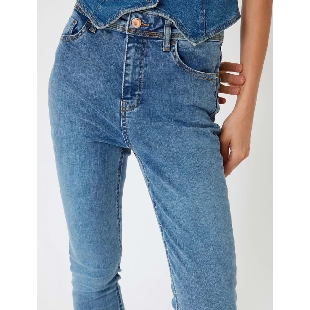Yüksek Bel Kot Pantolon Skinny Push Up - KOTON - 5WAL40059MD - ORTA İNDİGO - 28/32
