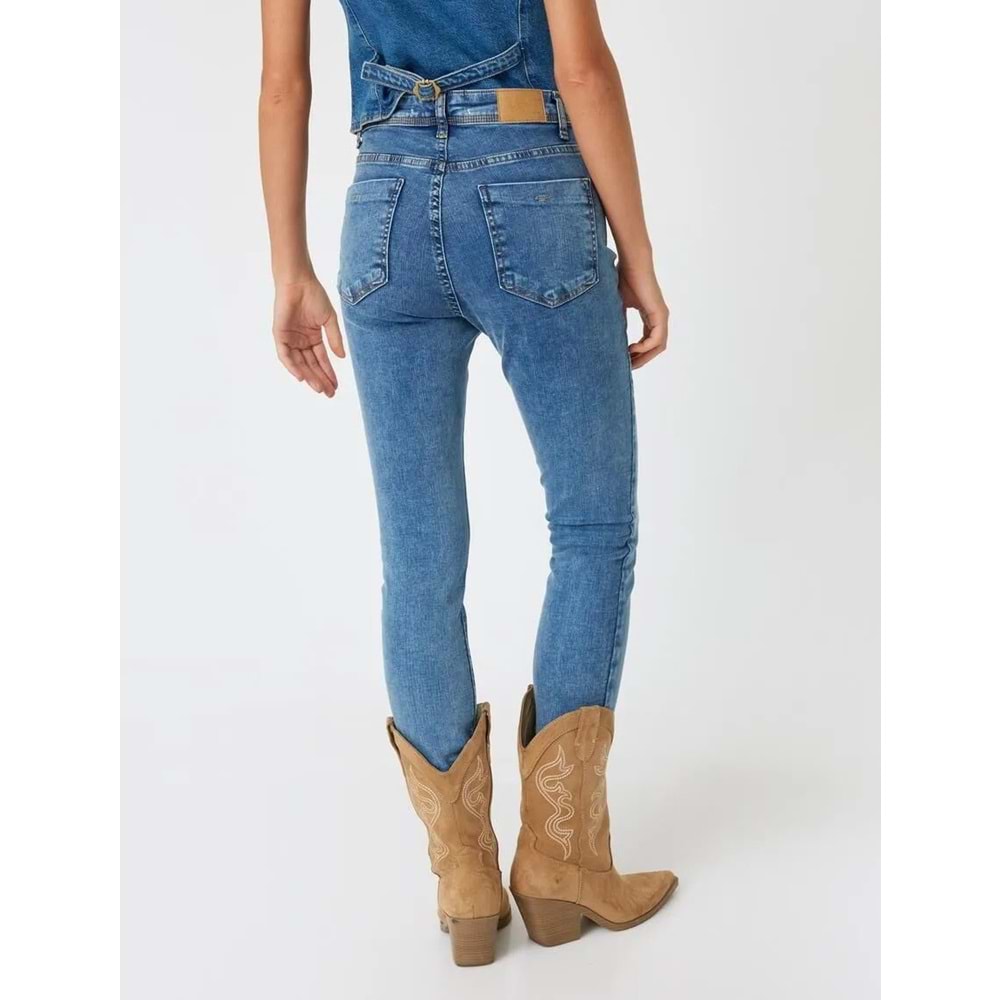 Yüksek Bel Kot Pantolon Skinny Push Up - KOTON - 5WAL40059MD - ORTA İNDİGO - 28/32