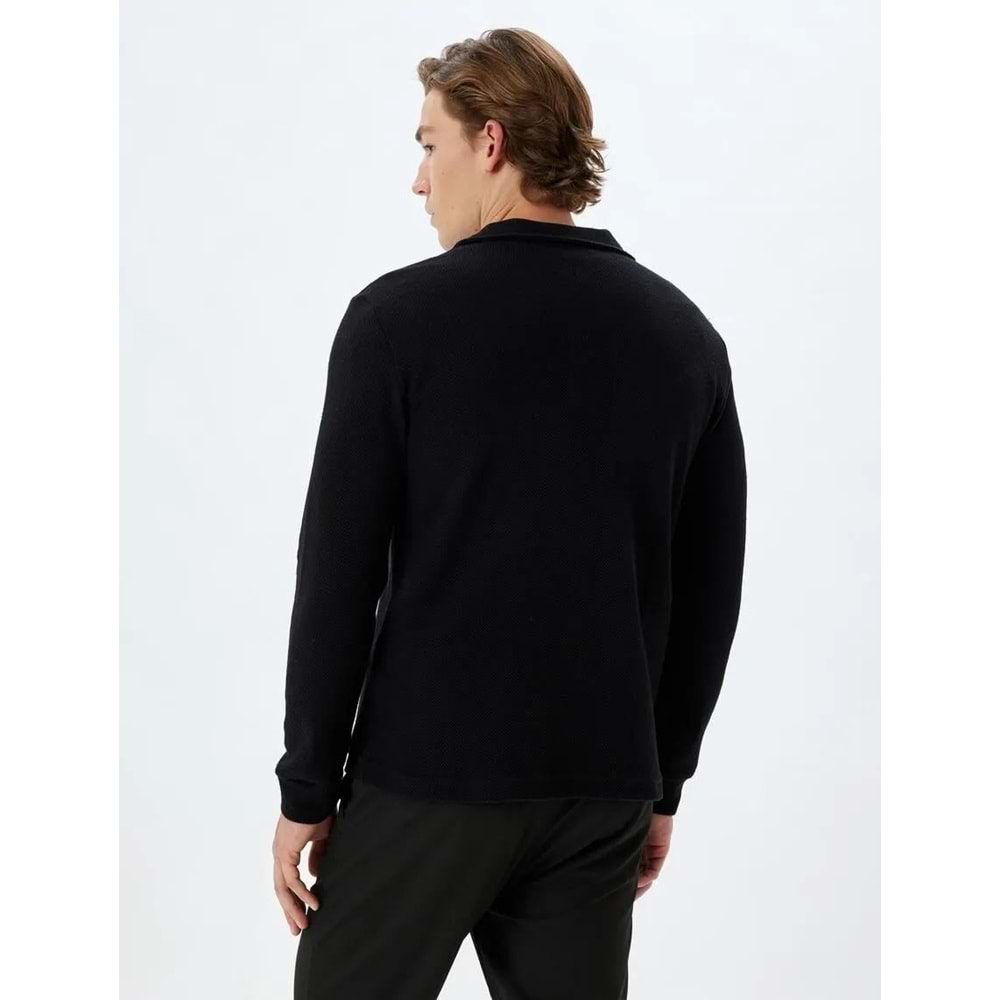 Polo Yaka Sweatshirt Yarım Fermuar - KOTON - 5WAM70068MK - SİYAH - XL