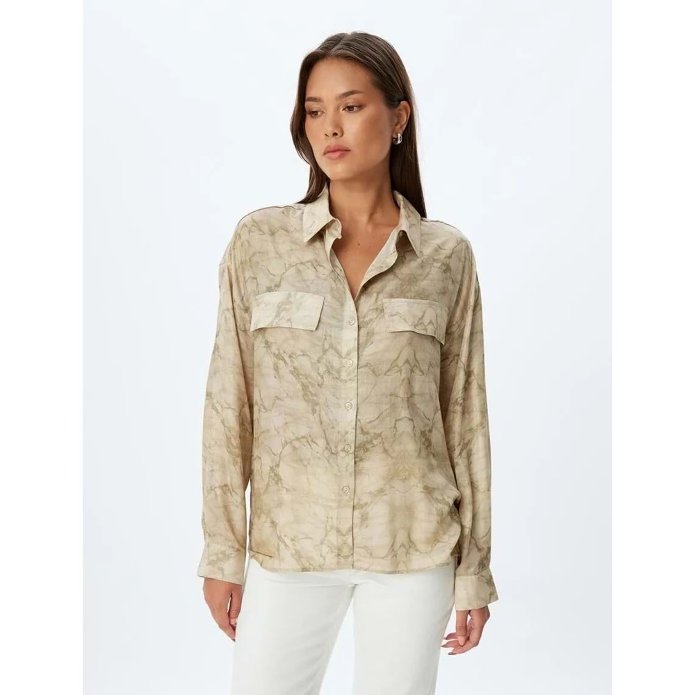 Viskon Gömlek Batik Desenli - KOTON - 5WAK60052PW - HAKİ DESENLİ - 34