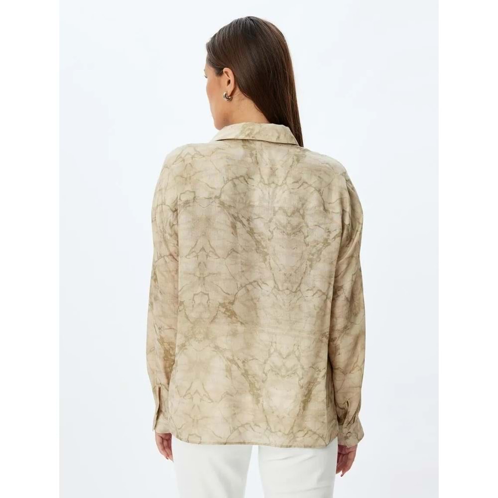 Viskon Gömlek Batik Desenli - KOTON - 5WAK60052PW - HAKİ DESENLİ - 34