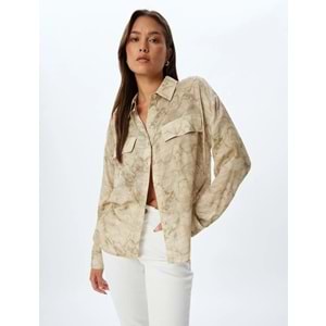 Viskon Gömlek Batik Desenli - KOTON - 5WAK60052PW - HAKİ DESENLİ - 34