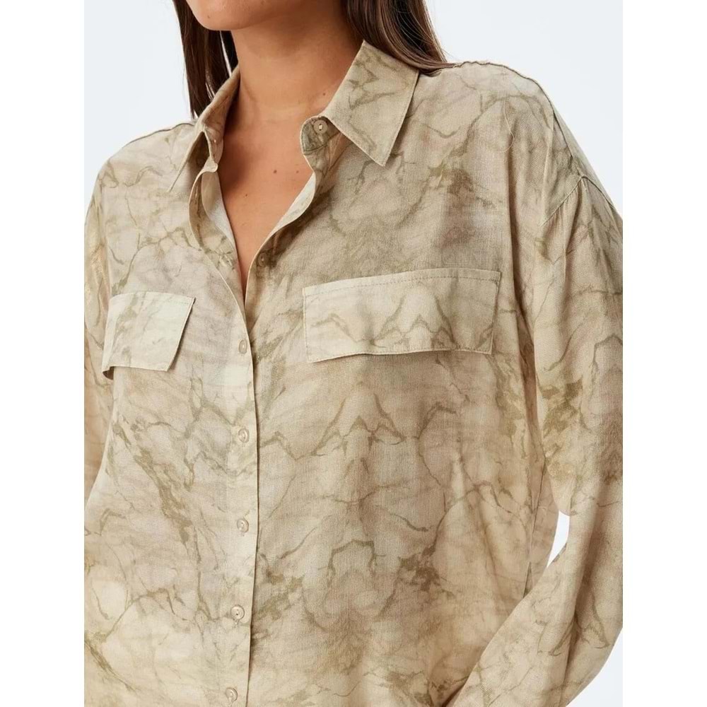 Viskon Gömlek Batik Desenli - KOTON - 5WAK60052PW - HAKİ DESENLİ - 34