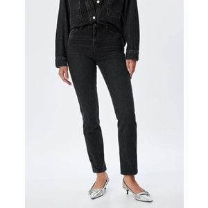 Yüksek Bel Kot Pantolon Slim Fit - KOTON - 5WAL40037MD - ANTRASİT - 27/32