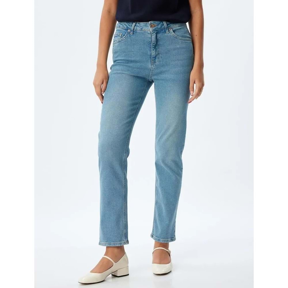Slim Fit Kot Pantolon Düz Paça Normal Bel - KOTON - 5WAL40055MD - AÇIK İNDİGO - 25/32