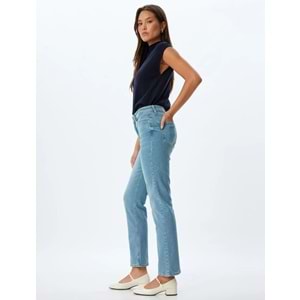 Slim Fit Kot Pantolon Düz Paça Normal Bel - KOTON - 5WAL40055MD - AÇIK İNDİGO - 25/32