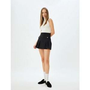 Mini Tüvit Etek Pileli Yüksek Bel - KOTON - 5WAL70025IK - SİYAH - L