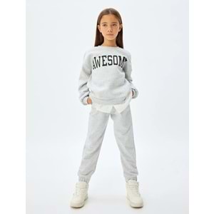 Kız Çocuk Basic Jogger Eşofman Altı - KOTON - 5WKG40230AK - KAR MELANJ - 6-7 YAŞ