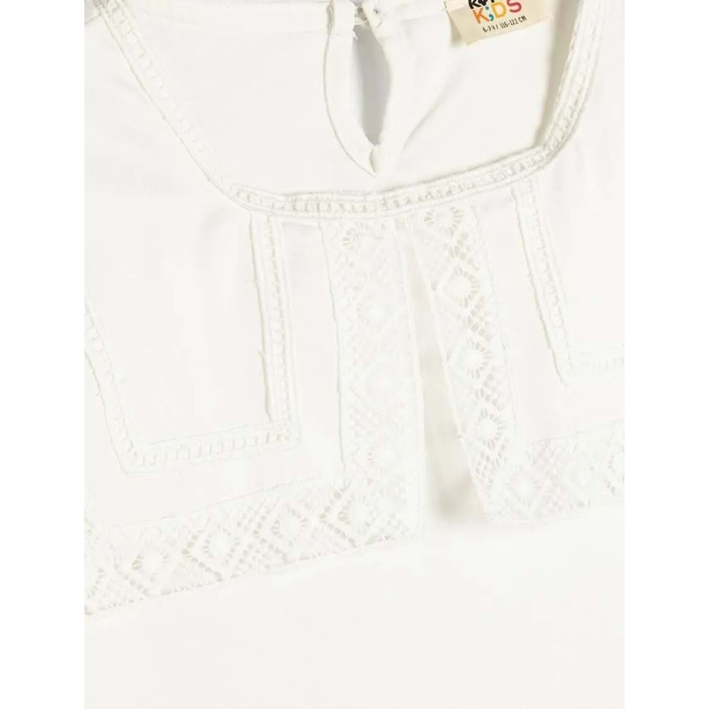 Kız Çocuk Geniş Bebe Yaka Tişört Uzun Kollu - KOTON - 5WKG10391AK - EKRU - 7-8 YAŞ