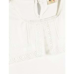 Kız Çocuk Geniş Bebe Yaka Tişört Uzun Kollu - KOTON - 5WKG10391AK - EKRU - 7-8 YAŞ