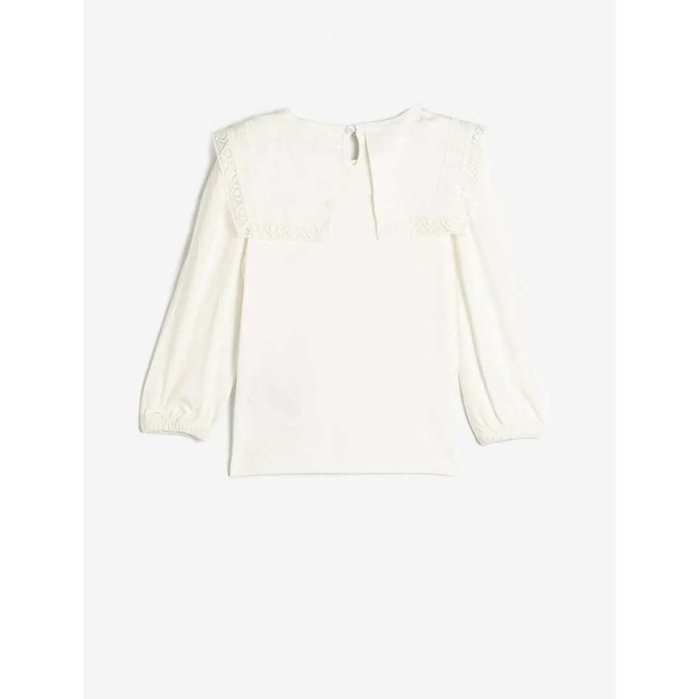 Kız Çocuk Geniş Bebe Yaka Tişört Uzun Kollu - KOTON - 5WKG10391AK - EKRU - 7-8 YAŞ