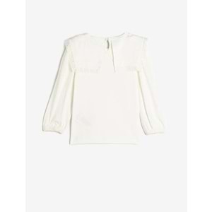 Kız Çocuk Geniş Bebe Yaka Tişört Uzun Kollu - KOTON - 5WKG10391AK - EKRU - 7-8 YAŞ