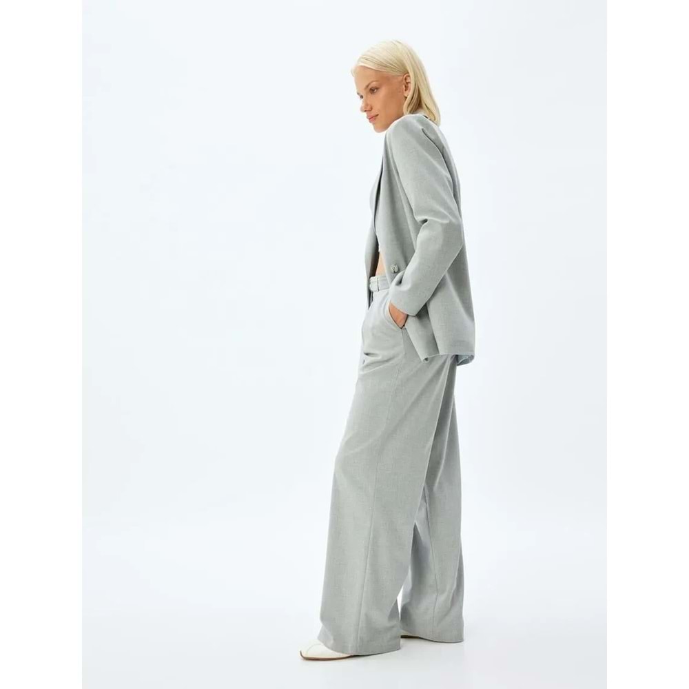 Kemerli Kumaş Pantolon Düz Paça Cepli - KOTON - 5WAK40017PW - GRİ - 42