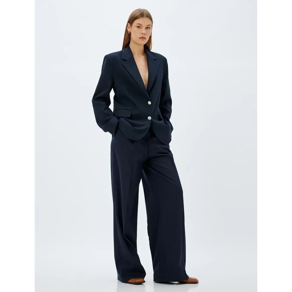 Yüksek Bel Geniş Paça Kumaş Pantolon - KOTON - 5WAK40083UW - LACİVERT ÇİZGİLİ - 40