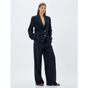 Yüksek Bel Geniş Paça Kumaş Pantolon - KOTON - 5WAK40083UW - LACİVERT ÇİZGİLİ - 40