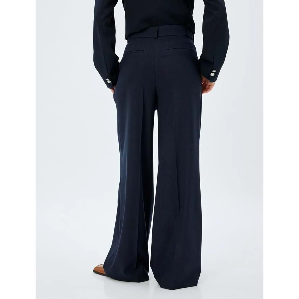 Yüksek Bel Geniş Paça Kumaş Pantolon - KOTON - 5WAK40083UW - LACİVERT ÇİZGİLİ - 40