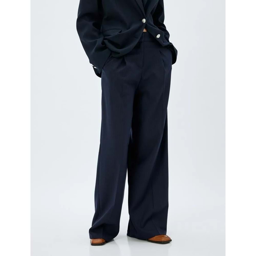Yüksek Bel Geniş Paça Kumaş Pantolon - KOTON - 5WAK40083UW - LACİVERT ÇİZGİLİ - 40