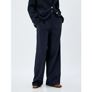 Yüksek Bel Geniş Paça Kumaş Pantolon - KOTON - 5WAK40083UW - LACİVERT ÇİZGİLİ - 40