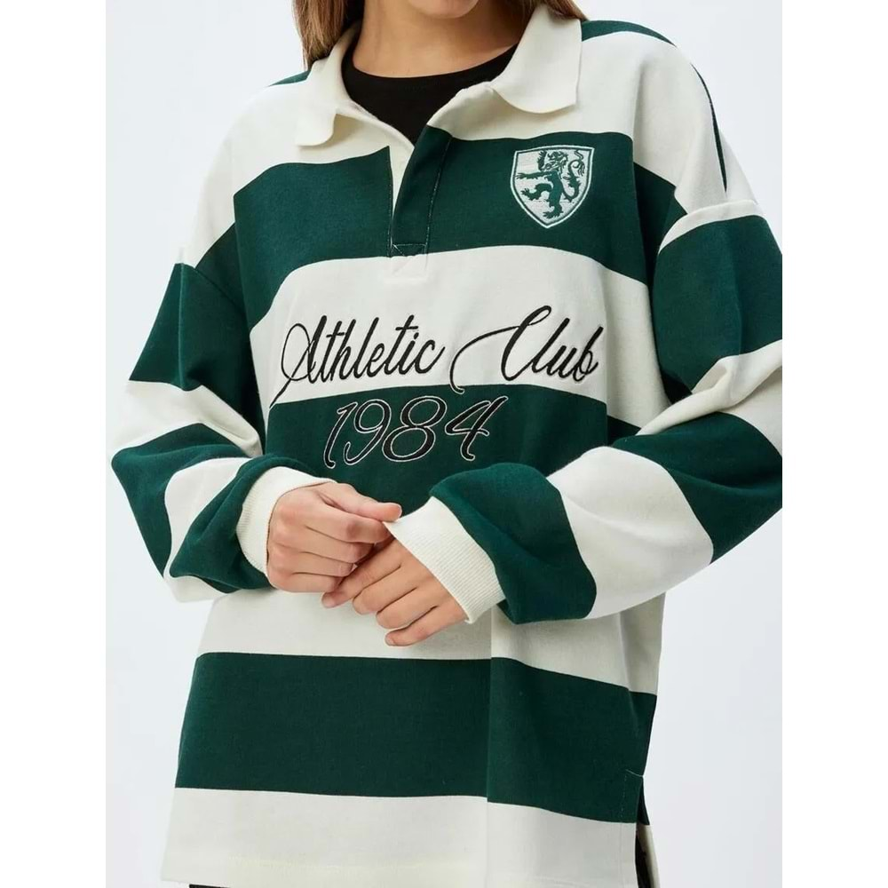 Polo Yaka Sweatshirt Oversize Kolej Baskılı 5WAL10214IK