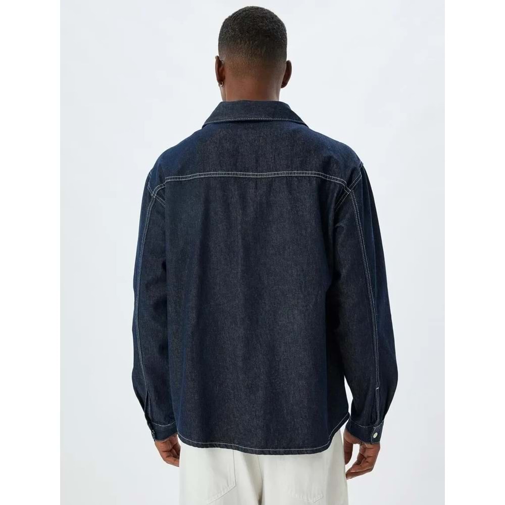Kot Gömlek Ceket Oversize Cep Detaylı Pamuklu - KOTON - 5WAM50011ID - KOYU İNDİGO - S