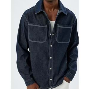 Kot Gömlek Ceket Oversize Cep Detaylı Pamuklu - KOTON - 5WAM50011ID - KOYU İNDİGO - S