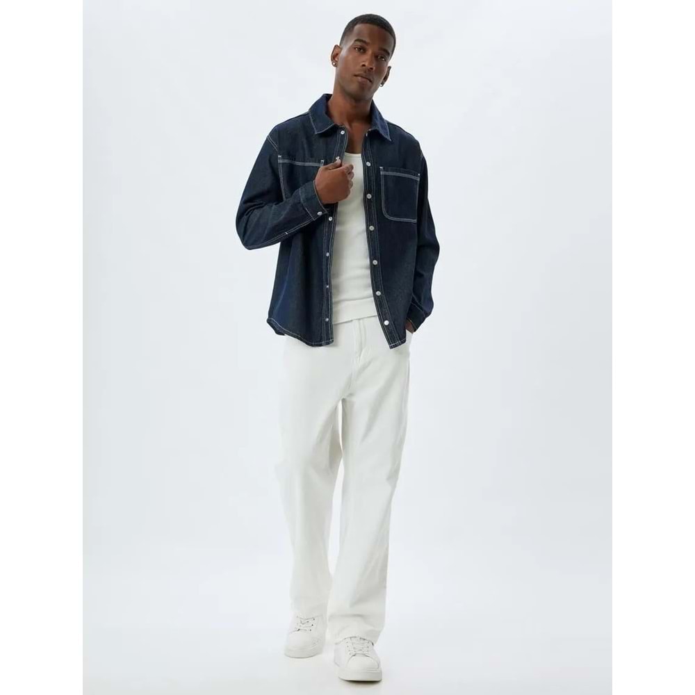 Kot Gömlek Ceket Oversize Cep Detaylı Pamuklu - KOTON - 5WAM50011ID - KOYU İNDİGO - S