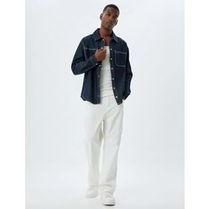 Kot Gömlek Ceket Oversize Cep Detaylı Pamuklu - KOTON - 5WAM50011ID - KOYU İNDİGO - S